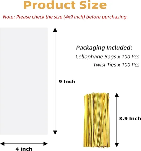 Miniatura 2 de Yotelab Bolsas de celofán, bolsas de celofán transparente de 4 x 9 pulgadas con lazos giratorios, 100