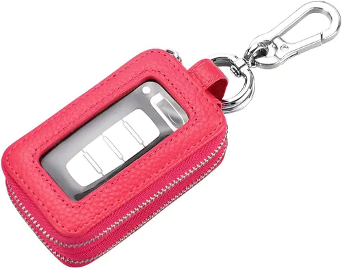 Miniatura 11 de BELOMI Funda para llave de coche, llavero de cuero genuino con cuerda y cierre de cremallera, funda protectora para llaves para hombres y mujeres