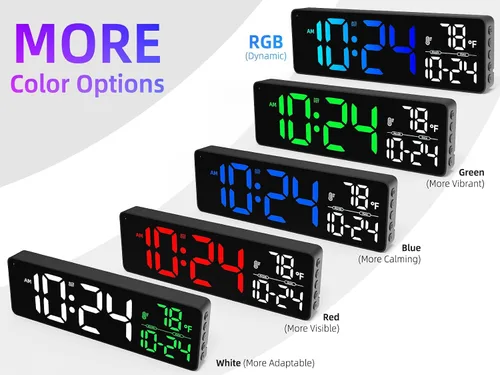 Miniatura 8 de Reloj de pared LED digital grande con fecha, temperatura, brillo automático, DST automático Gran reloj digital para dormitorio, escritorio, aula