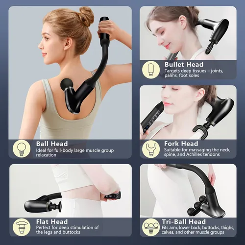 Miniatura 6 de Pistola de masaje con mango de extensión, herramienta masajeadora de espalda de mano, masajeador para dolor de cuello, piernas, hombros, 9