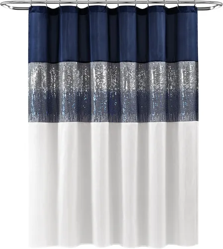 Miniatura 6 de Lush Decor Cortina de ducha de cielo nocturno, individual, 72 pulgadas de ancho x 78 pulgadas de largo, azul marino y blanco, cortina de ducha