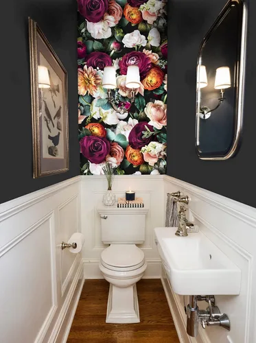 Miniatura 5 de HAOKHOME Papel tapiz floral para despegar y pegar, diseño de rosas y margaritas, removible, negro/rosa/morado, mural salvaje adhesivo, 17.7 pulgadas