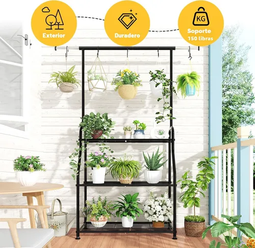 Miniatura 2 de Simple Trending - Soporte para plantas de interior y exterior, estante de metal resistente de 3 niveles para múltiples macetas colgantes, soporte