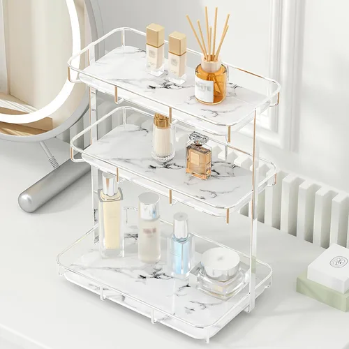 Miniatura 16 de Organizador de baño, organizador de perfumes, organizador de maquillaje, estante de almacenamiento de cosméticos, bandeja de tocador de acero 2
