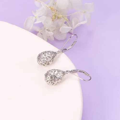 Miniatura 107 de Aretes colgantes de filigrana de plata de ley 925, margarita, loto, flor de rosa, piedra lunar, lágrima para mujer, nudo celta infinito, margarita