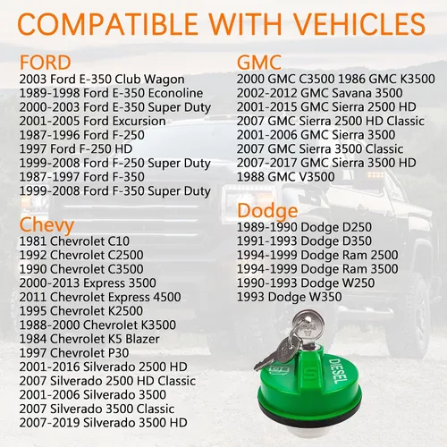 Miniatura 6 de Tapón de combustible con bloqueo 10591D para Chevy Silverado Express C3500 K3500, Dodge Ram 3500 W350 D350, Ford F-250 E-350, GMC Sierra Savana, OE