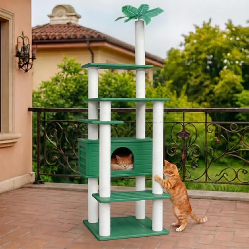 Miniatura 10 de Torre para gatos resistente a la intemperie de 68.9 pulgadas de alto, árbol para gatos de varios niveles, condominio grande para gatos con tablero