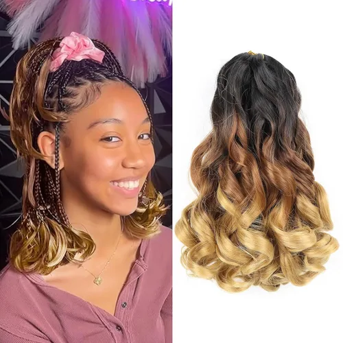 Miniatura 74 de Cabello rizado francés para trenzar de 12 pulgadas, 8 paquetes de cabello rizado preestirado para trenzas de caja, rizos franceses, trenzas