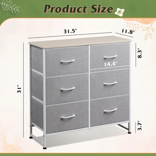 Miniatura 3 de WLIVE Cómoda de tela para dormitorio, cómoda doble de 6 cajones, torre de almacenamiento con cubos de tela, cómoda para armario, sala de estar, Gris