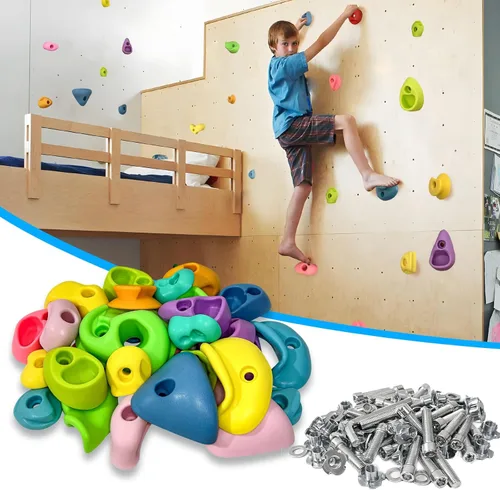 Miniatura 2 de 50 piezas de pared de escalada en roca para niños, soportes de escalada de pared de roca, kits de agarre de pared para escalada de adultos con 50