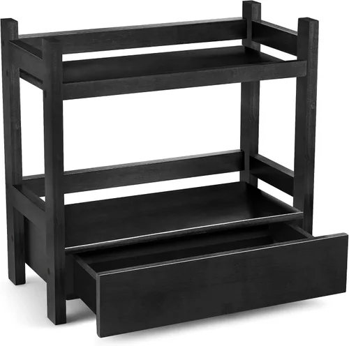 Sorbus Organizador de encimera de baño de bambú, estante de 2 niveles con cajón oculto para tocador, estación matcha, organizador de fregadero de