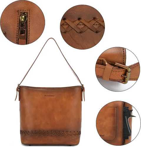Miniatura 5 de Montana West Genuine Leather Purses for Women Hobo Bags with Tooling Handle & Tassels