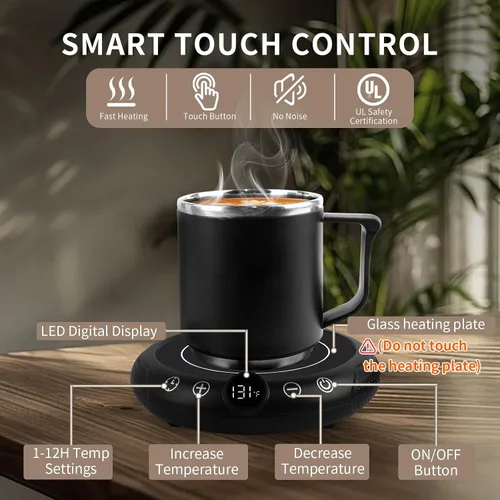 Miniatura 5 de Calentador de taza de café, calentador eléctrico de tazas para escritorio, plato calentador de velas con pantalla de temperatura, ajuste de 8