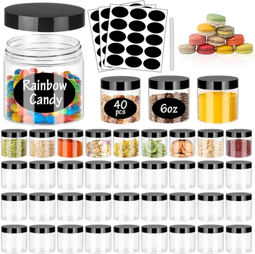 Miniatura 11 de SLifeJars Tarros de plástico de 4 onzas, 48 frascos redondos transparentes de boca ancha con tapas negras, tarro de limo vacío, recargable