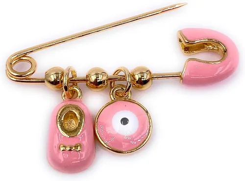 Miniatura 4 de LESLIE BOULES It's A Girl - Broche chapado en oro de 18 quilates para colgantes de mal de ojo y zapatos pequeños rosa bebé, Latón, Chapado en oro