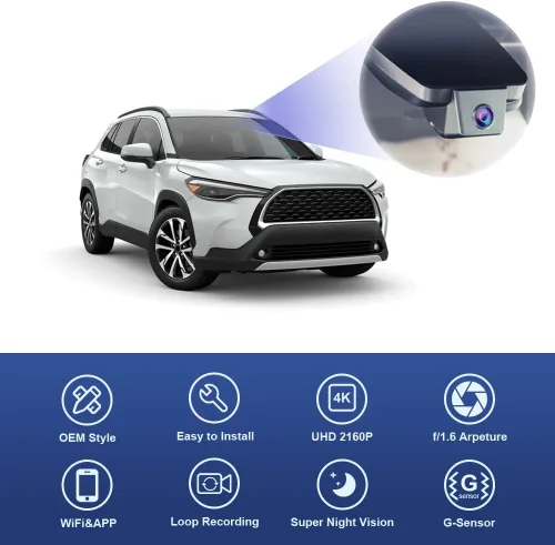 Miniatura 3 de Fitcamx Cámara de tablero 4K adecuada para Toyota Corolla Cross 2022 LE L XLE, aspecto OEM integrado, video UHD 2160P, WiFi y aplicación integrados