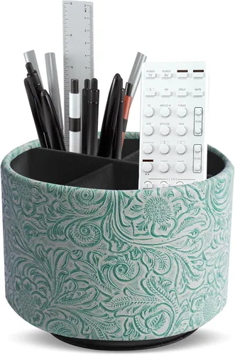 Miniatura 25 de lizimandu Organizador Redondo de Cuero para Suministros de Arte, Soporte para Control Remoto, Rotación de 360 Grados, Soporte Multifuncional