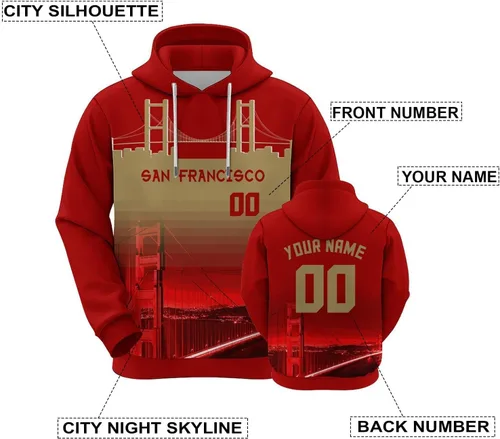 Miniatura 107 de Custom Football Hoodies City Night Skyline Personalized Sweatshirt Name Number Fan Gift Pullover for Men Women Youth