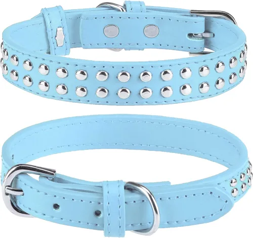 Miniatura 7 de BINGPET Collar de cuero ajustable para perro, collar duradero con tachuelas, con hebilla de metal y anillo en D para perros pequeños, medianos