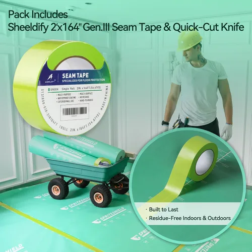 Miniatura 2 de Protección temporal resistente para suelos de 39 pulgadas x 100 pies, para construcción y renovación, color verde, película protectora de superficie