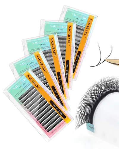 Miniatura 173 de Suministros de extensiones de pestañas NAGARAKU yy, pestañas falsas 0.05mm rizado D, bandeja mixta 8-12mm, prefabricadas 4D, abanico fácil, volumen