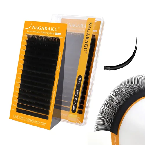 Miniatura 63 de NAGARAKU Extensiones de pestañas elipse con puntas abiertas planas, pestañas individuales de 0.006 in, rizo C, bandeja de mezcla de 0.315-0.591 in