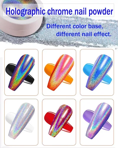 Miniatura 2 de 6 polvos de uñas cromados, efecto espejo, blanco perla cromada láser, polvo de dona esmaltado