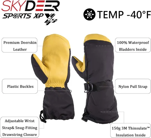 Miniatura 3 de SKYDEER Waterproof and Windproof Genuine Deerskin Leather Ski Gloves with 150g 3M Thinsulate Insulation (SD8648T)