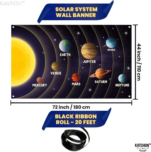 Miniatura 3 de KatchOn Telón de fondo grande del sistema solar, 72 x 44 pulgadas, decoraciones del espacio exterior para el aula, póster del sistema solar