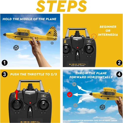 Miniatura 6 de Avión RC de 82.4 °F con control remoto de 3 canales, entrenador de avión deportivo Cub S2 con protector de hélice y sistema de estabilización