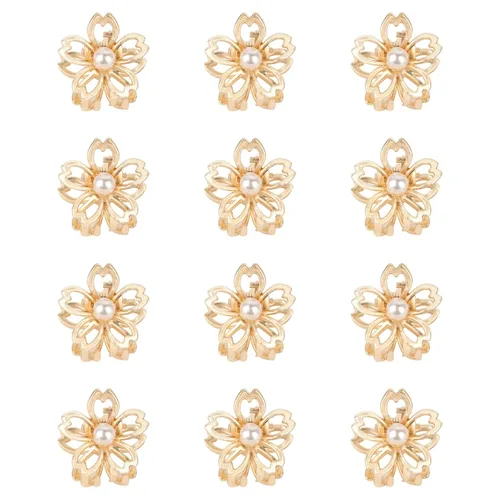 Miniatura 8 de YISSION Pinzas para el cabello – 12 bonitos pasadores de flores pequeñas y mini pinzas de metal plateado para mujeres, niñas, cabello fino/grueso