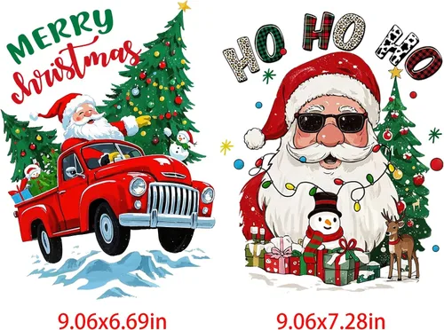 Miniatura 7 de Calcomanías de Vinilo de Transferencia Navideñas para Planchar, Pegatinas de Transferencia de Calor de Navidad con Patrones de Papá Noel, Renos