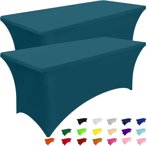 Miniatura 37 de Smiry Paquete de 2 manteles de elastano de 6 pies, fundas de mesa elásticas ajustables extensibles, lavables y sin arrugas, rectangulares para mesa