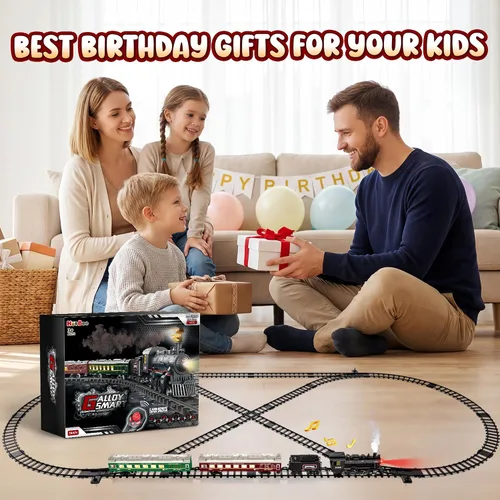 Miniatura 2 de Hot Bee Juego de Tren, Juguetes de Tren con Control Remoto y Pista de Lujo y Vagoneta Iluminada, Tren de Navidad de Metal para Árbol de Navidad