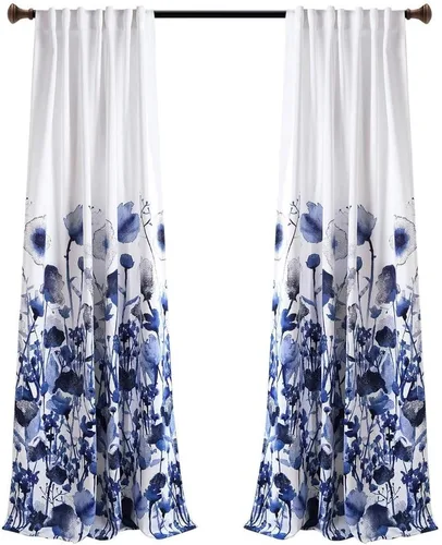 LUSH DÉCOR, 84 x 52 pulgadas, color azul marino Zuri Flora - Juego de cortinas filtrantes de luz para sala, comedor, dormitorio (par)