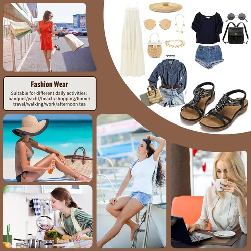 Miniatura 6 de Littleplum Sandalias para mujer hechas a mano con soporte de arco de verano, sandalias cómodas para caminar ortopédicas bohemias