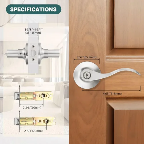Miniatura 7 de GOBEKOR Paquete de 5 manijas de puerta de níquel cepillado, manijas de puerta interiores de privacidad para dormitorio, baño