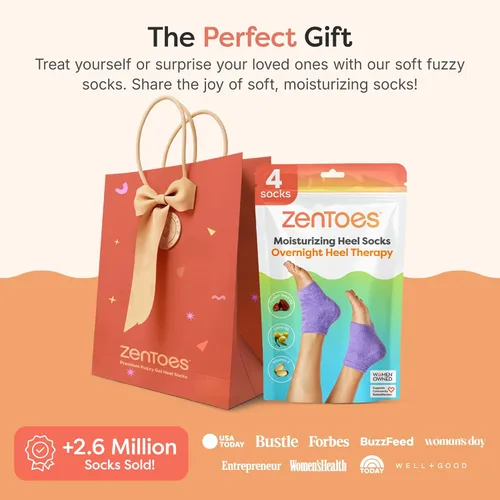 Miniatura 8 de ZenToes Calcetines de talón hidratante, 2 pares de calcetines de spa con forro de gel para curar y tratar talones secos y agrietados mientras Lila