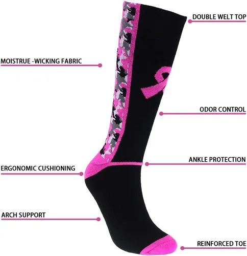 Miniatura 3 de Juego de calcetines de concientización sobre el cáncer de mama con accesorios de cinta rosa, calcetines de fútbol con cinta rosa de camuflaje grueso