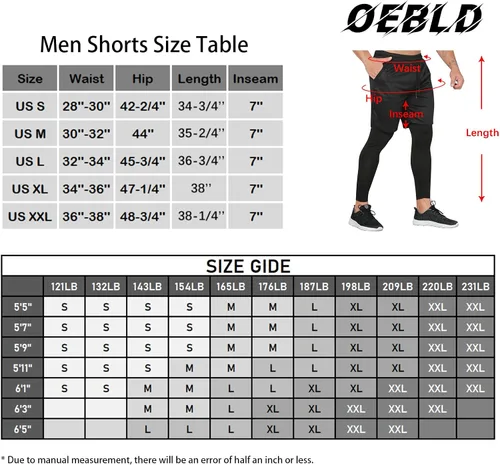Miniatura 6 de OEBLD Pantalones deportivos 2 en 1 para hombre, de secado rápido, pantalones cortos de entrenamiento para gimnasio, pantalones de compresión