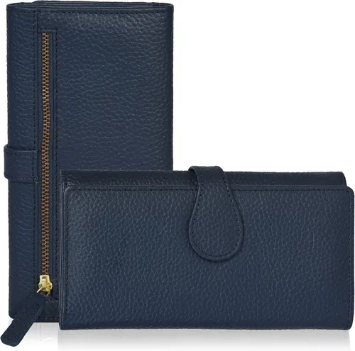Miniatura 24 de Cartera de cuero genuino para mujer de cuero con bloqueo RFID - Tarjetero triple de diseñador para damas tipo clutch con ventana de identificación