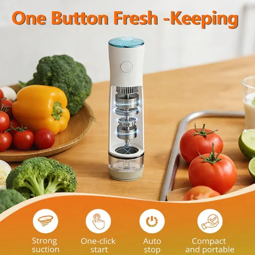 Miniatura 9 de Sellador al vacío de mano para alimentos, máquina selladora al vacío + 30 bolsas selladoras al vacío reutilizables + 4 tapas para tarros Mason