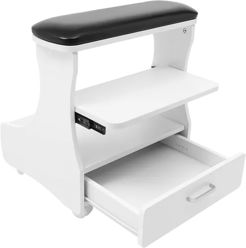 Bepritm - Pie de pedicura portátil, taburete de pedicura ajustable con estante extraíble y ruedas, soporte de descanso multifuncional, estación de