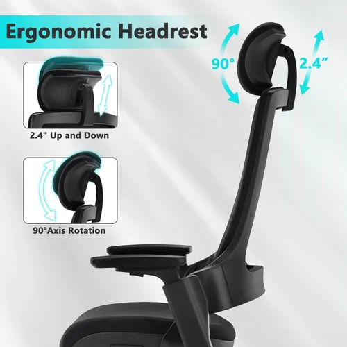 Miniatura 7 de CLATINA Silla de oficina ergonómica de tela con profundidad ajustable, altura del asiento, cabeza 2D, reposabrazos 3D y soporte lumbar, silla