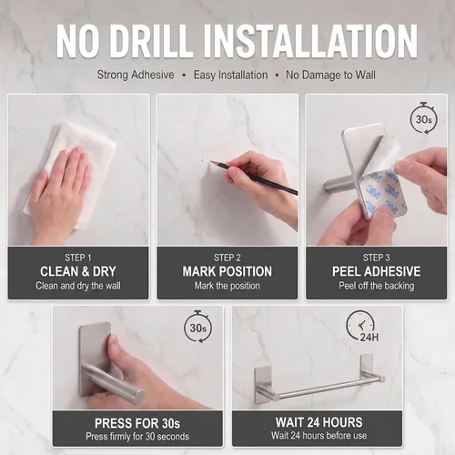 Miniatura 3 de Songtec Barra para Toallas de Baño de 16 Pulgadas, Porta Toallas Sin Taladro, Fácil Instalación con Autoadhesivo, Acero Inoxidable Premium SUS304