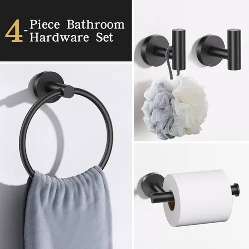 Miniatura 2 de Lairuier Juego de accesorios de baño, juego de 4 piezas de toallero que incluye soporte para papel higiénico, anillo para toallas y 2 ganchos