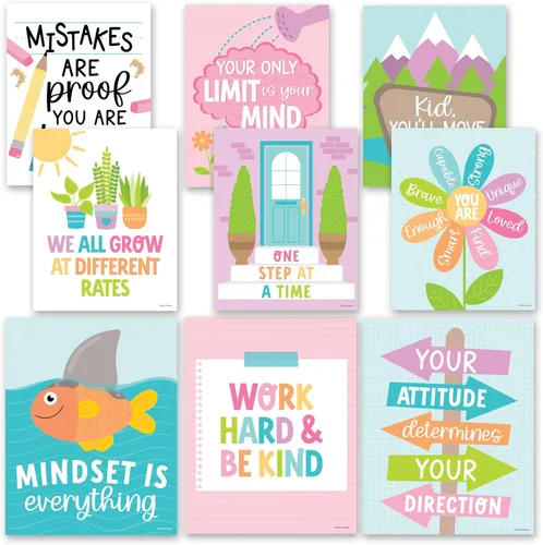 Miniatura 10 de Hadley Designs Póster motivacional para decoración de aula, 9 pósteres de aula de mentalidad de crecimiento, decoración de pared inspiradora