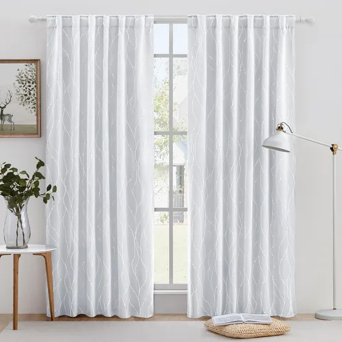 Miniatura 2 de HOMEIDEAS Cortinas opacas de color gris claro de 52 x 96 pulgadas de largo, 2 paneles de línea ondulada plateada con puntos impresos, pestaña