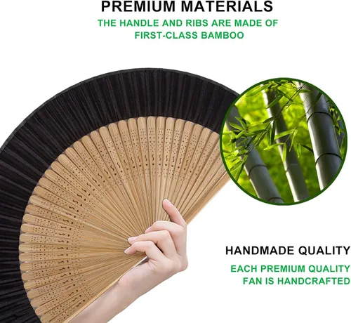 Miniatura 3 de Amajiji Abanico plegable de seda de bambú de 8.27 pulgadas (8.3 in), encantador chinojaponés, elegante, estilo retro, vintage, el mejor regalo