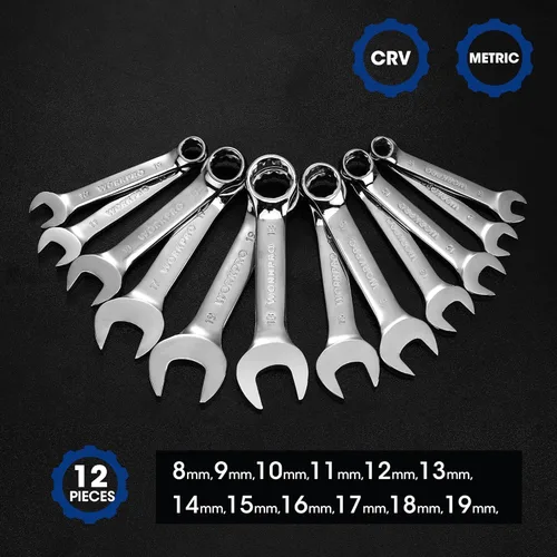 Miniatura 2 de WORKPRO Juego de llaves rechonchas de 12 piezas, métricas de 0.315-0.748 in, acero Cr-V, juego de llaves combinadas pequeñas con estuche